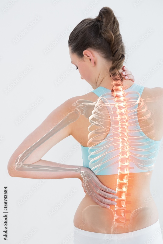 Digitally generated image of female suffering from muscle pain Digitally generated image of female suffering from muscle pain